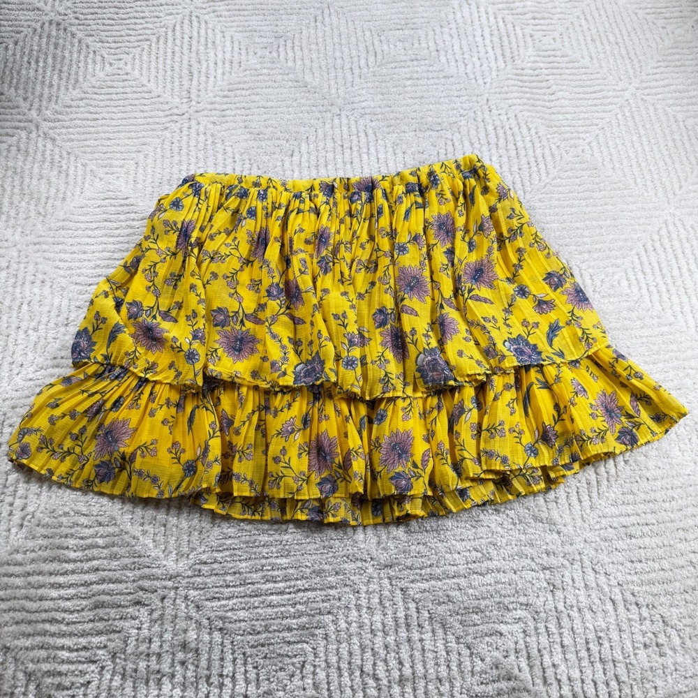 Banana Republic Tiered Mini Skirt Womens LP Yellow Floral Pleated Boho Summer
